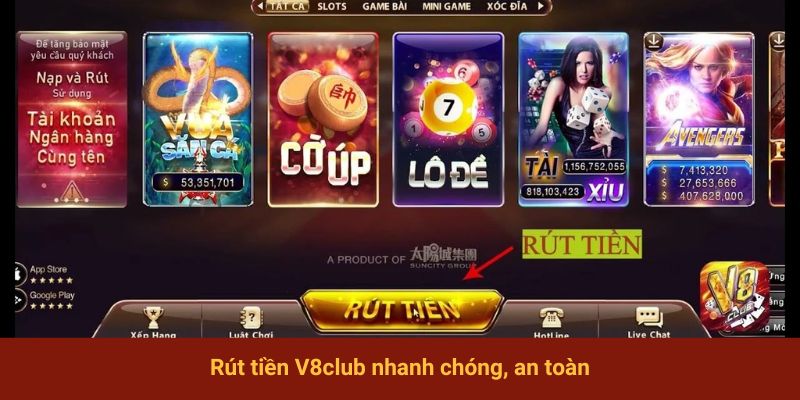 Rút tiền V8club nhanh chóng, an toàn